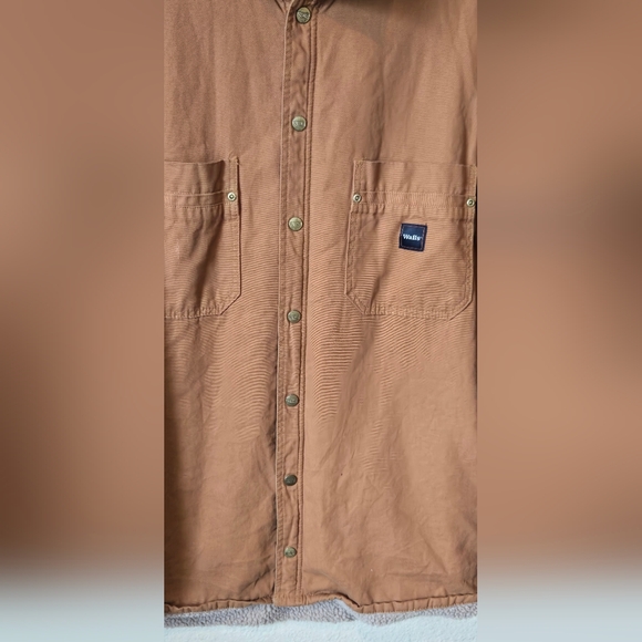 Walls Workwear Sherpa Lined Jacket Brown Canvas Snap Front Coat Warm Utility S2X - Picture 4 of 11